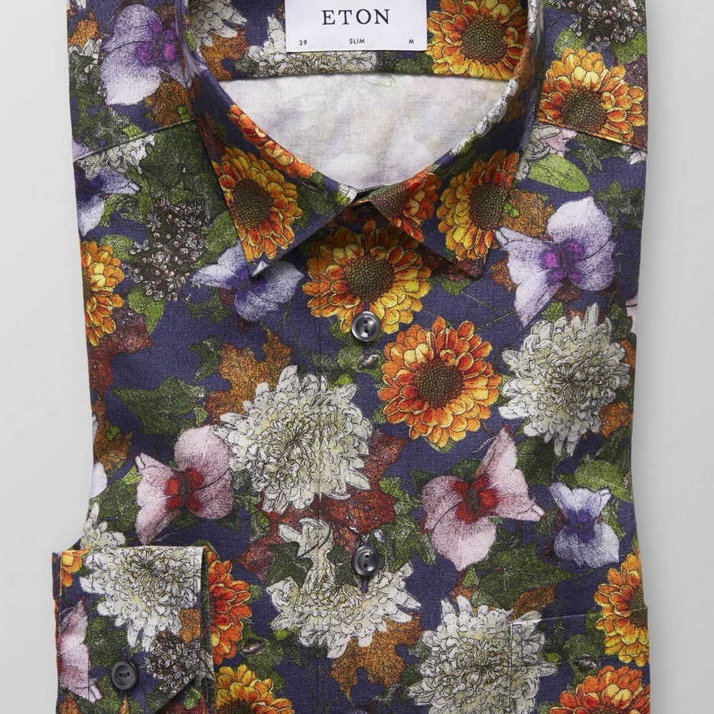 Eton Men's Floral Button-Down Shirt - Blue, Orange, White